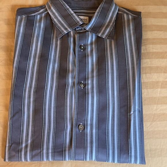 Armani Collezioni Blue Striped Dress Shirt - Picture 1 of 8